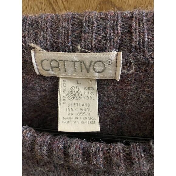 Vintage Cattivo Sweater Pullover 100% Pure Shetland Wool Argyle Patterns L Mauve - Picture 2 of 12